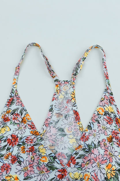 Veelkleurige tanktop met bloemen en V-hals