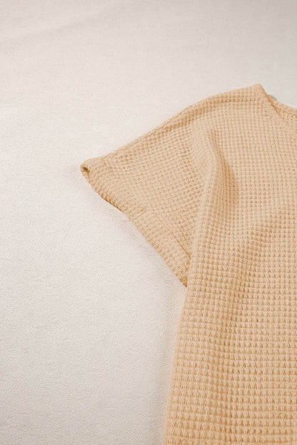 Havermout getextureerd T-shirt met knoopsluiting aan de achterkant en manchetten