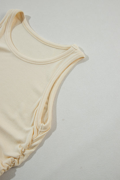 Abrikoos effen slanke tanktop met ruches aan de zijkant