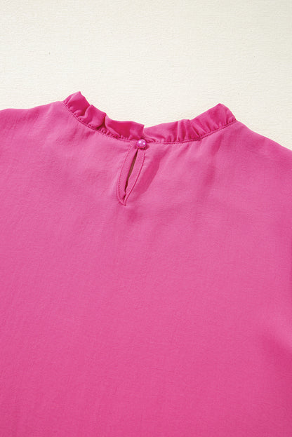 Rose effen kleur gesmokte blouse met pofmouwen