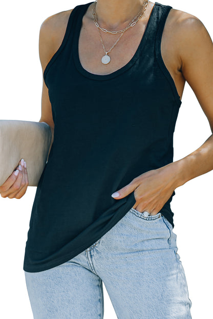 Zwarte basic effen tanktop met ronde hals