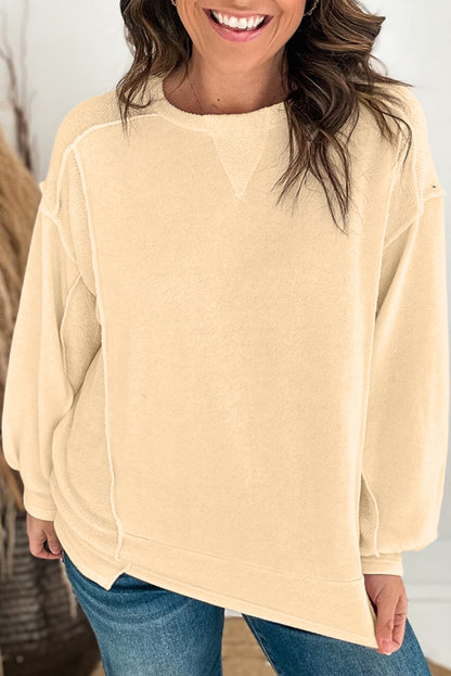 Beige Splicing Ronde Hals Pullover Sweatshirt