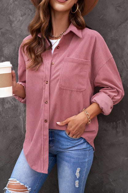 Roze corduroy overhemd met knoopzak