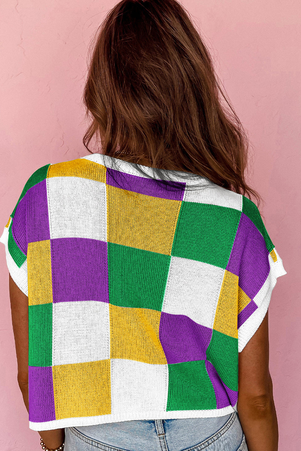 Tillandsia Purple Parreny Mardi Gras Fleur de Lis Color Block Sweater T -shirt