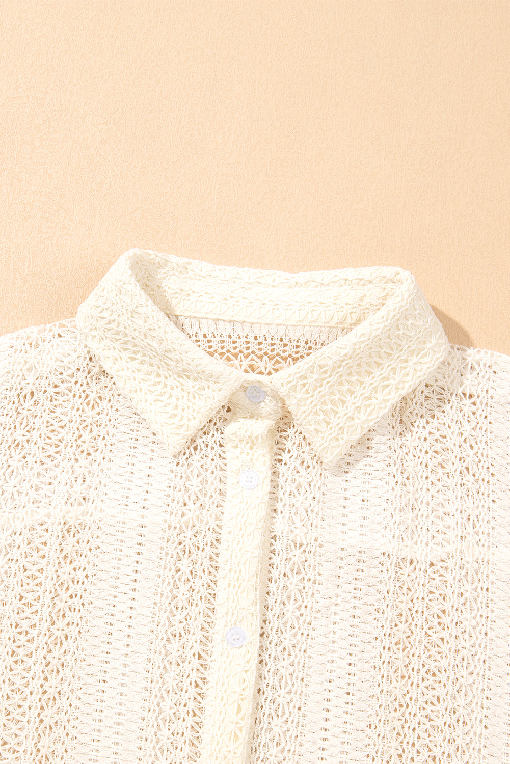 Beige kant gehaakt tuniek oversized shirt met kraag