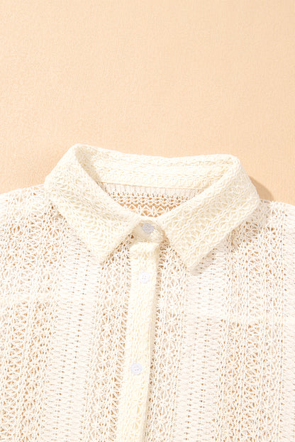 Beige kant gehaakt tuniek oversized shirt met kraag