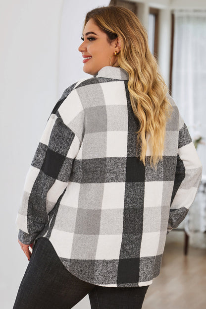 Grijze plus-size geruite shacket met knopen