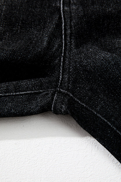 Koolstofgrijs mineraal wassen rauwe zoom hoge taille wijd uitlopende jeans