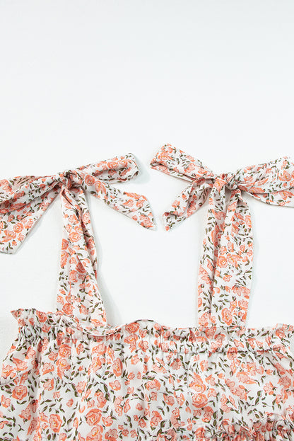Oranje roze bloemen geknoopte riemen gelaagde babydoll -jurk