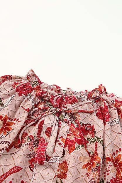 Roze blouse met split en V-hals en print