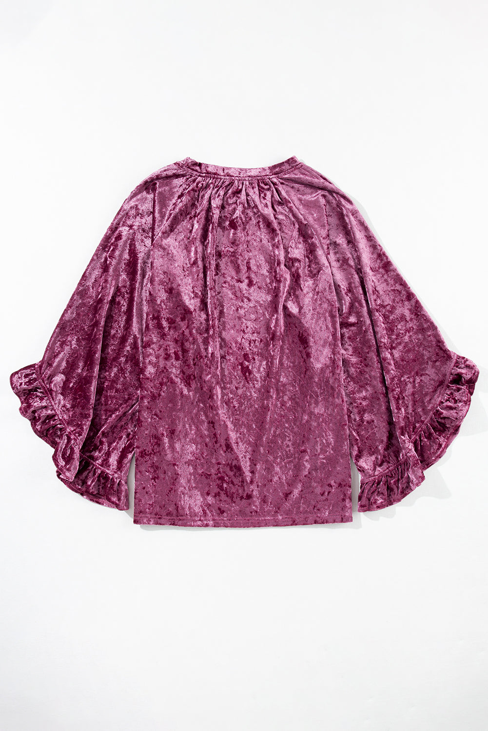 Rode dahlia fluwelen top met ronde hals en pagodemouwen