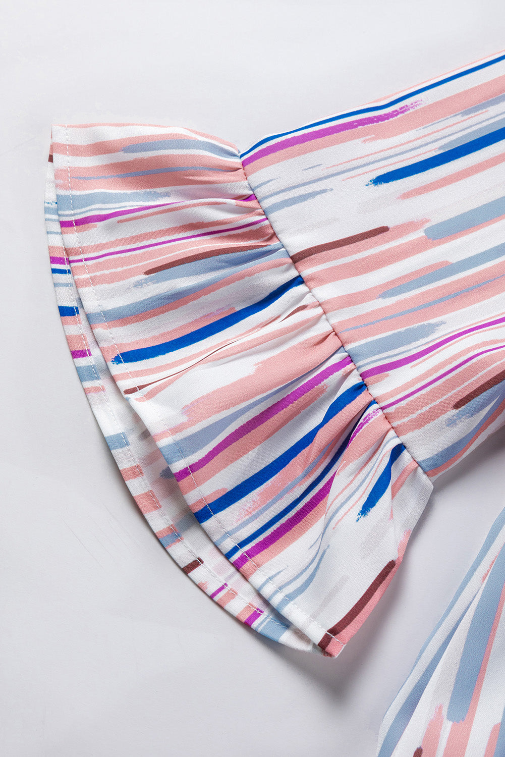 Wit veelkleurig gestreepte splash-blouse met halve mouwen