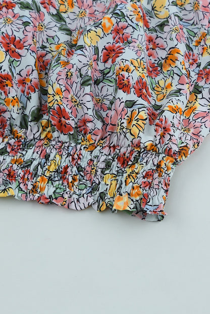 Veelkleurige tanktop met bloemen en V-hals