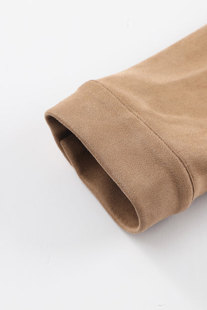 Kaki franjeafwerking Grote maat suède shacket