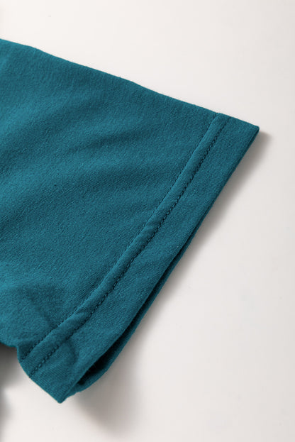 Blauwe saffier massief kleur tandenstoker streep ronde nek t -shirt