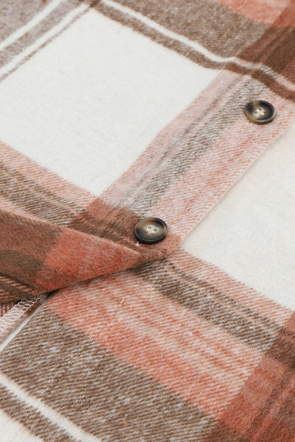 Bruine geruite print met klepzakken en lange shacket