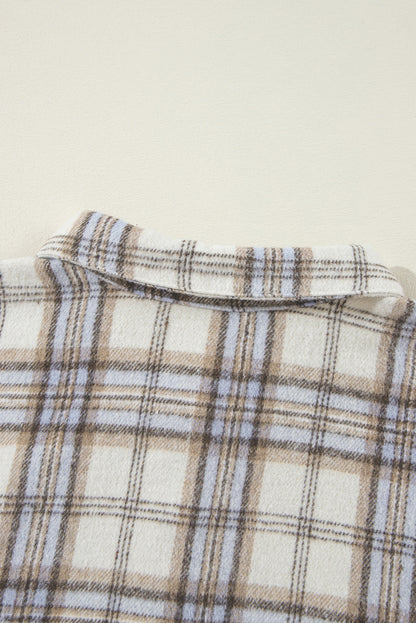 Witte tuniek met geruite print, grote maat shacket met splitten