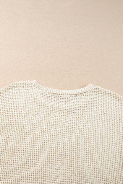 Beige korte tweedelige set met franjes en getextureerde rand
