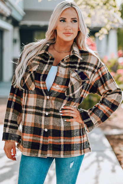 Oranje shacket met geometrische geruite print