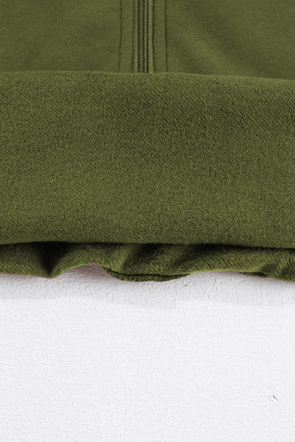 Smoke Green Fleece Lined Zip Up Stand Collar Thumbhole Sleeve Sweatshirt