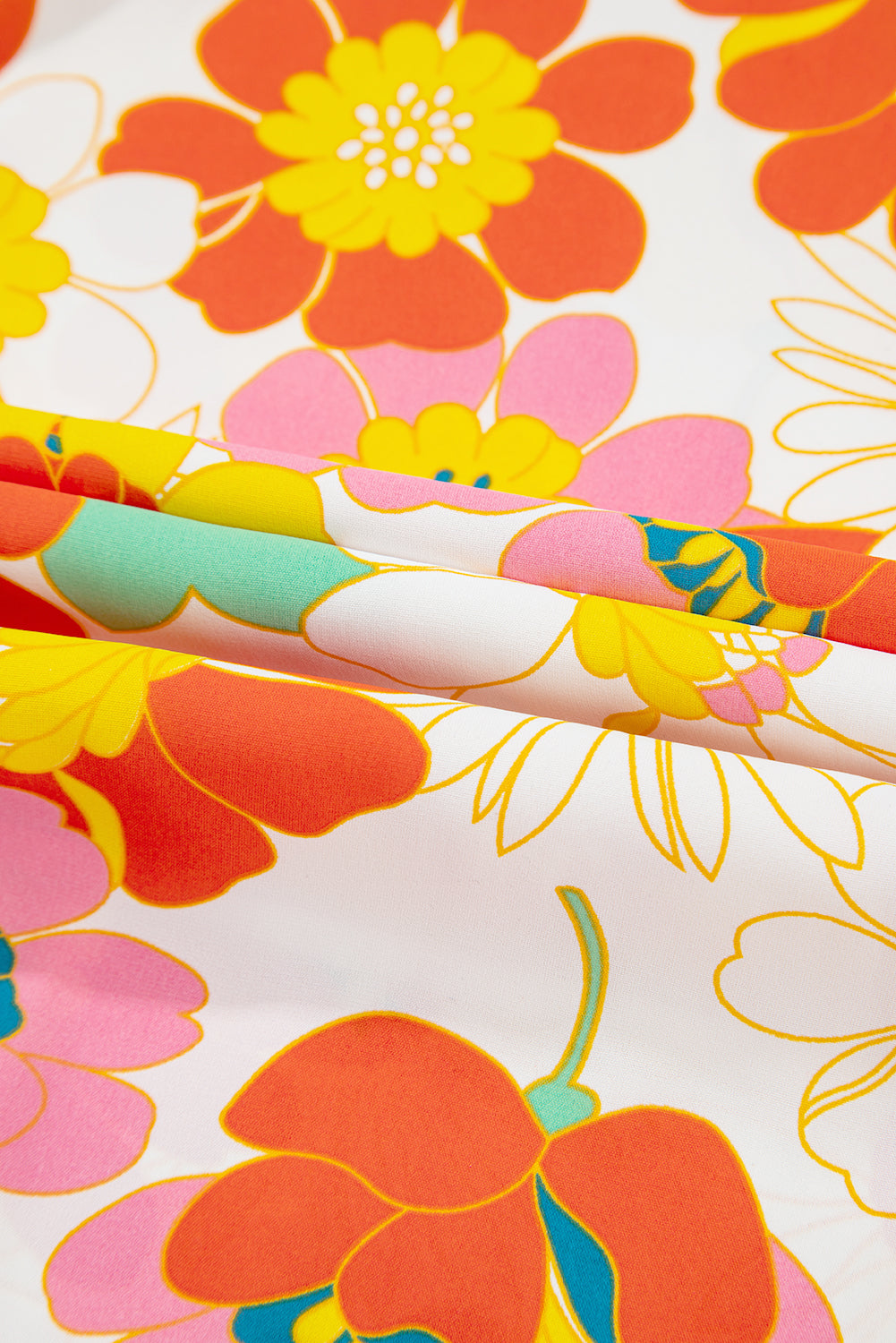 Oranje blouse met abstracte print en V-hals en halve mouw