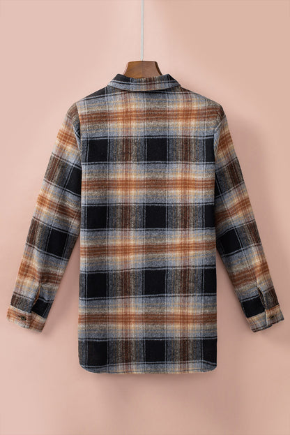 Zwarte oversized geruite shacket met afgeronde zoom en spleten