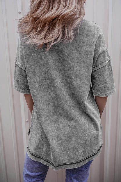 Filippijns grijs mineraal gewassen oversized T-shirt met zichtbare naad en verlaagde schouder