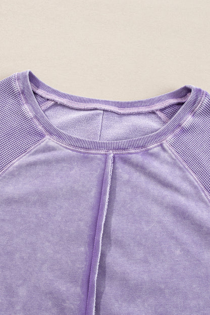 Zeil blauw massief wafel gebreide patchwork raglan mouw sweatshirt