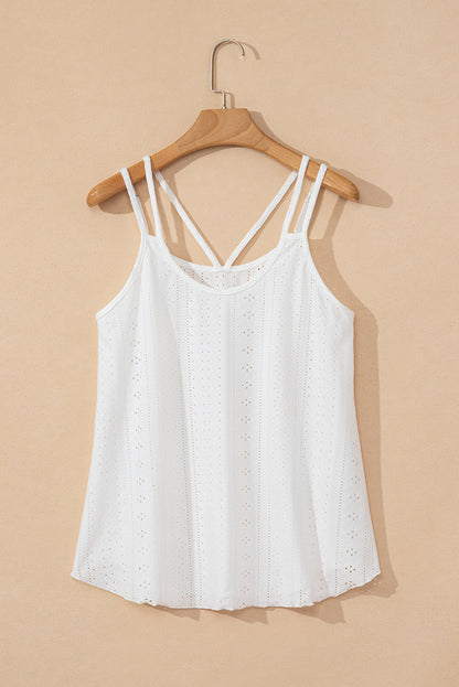 Witte tanktop met ronde hals en oogjes met bandjes