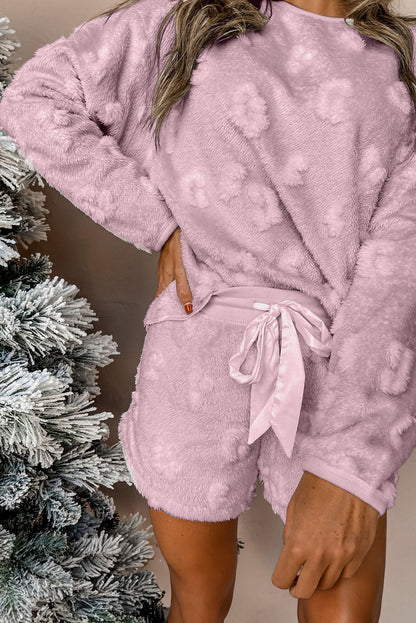 Lavendula getextureerde luipaard fleece losse tweedelige lounge set
