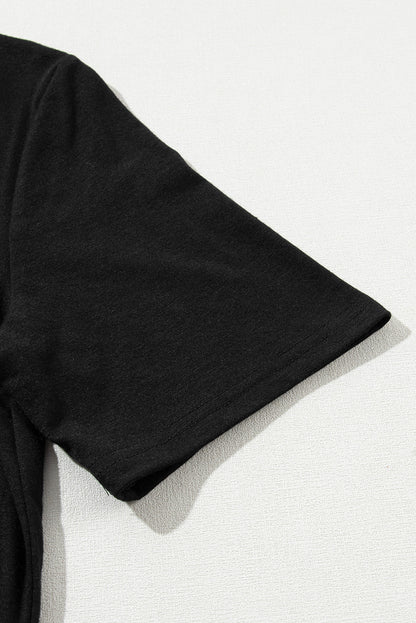 Zwart effen kleur T-shirt 2-delige broek met wijde pijpen