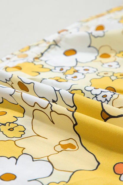 Gele bloemen patchwork tanktop met vastgebonden bandjes en knopen