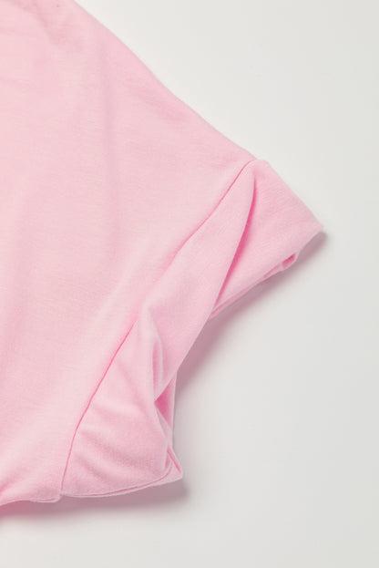 Roze maxi-T-shirtjurk met V-hals en verborgen zaksplitten