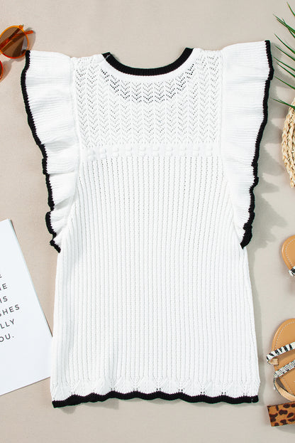 Witte gehaakte tanktop met oogje en volant