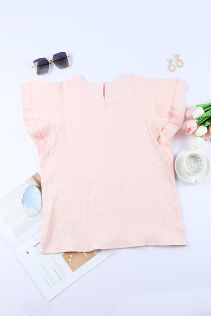 Roze getextureerde gelaagde blouse met korte mouwen en ruches