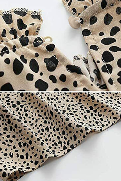 Kaki Cheetah-blouse met 3/4 mouwen en ruches aan de hals