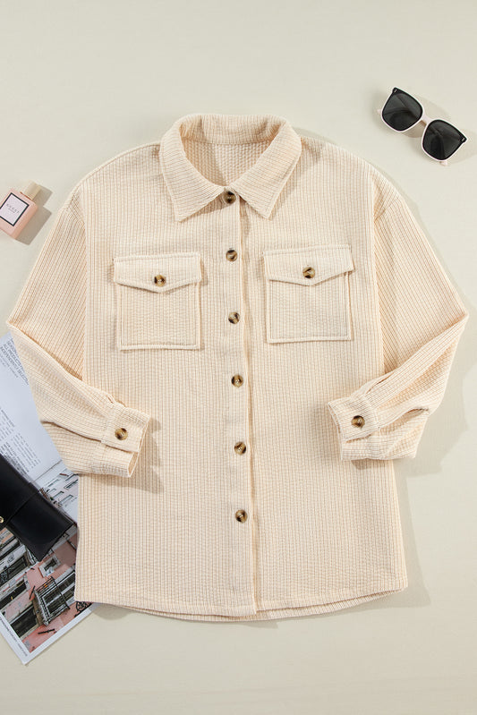 Havermout Corduroy Flap Pocket Button Up Shacket