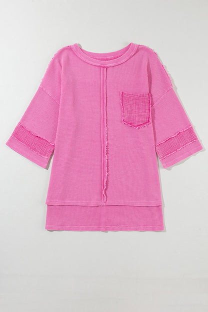 Helderroze oversized top met getextureerde armband en mouw in minerale wassing