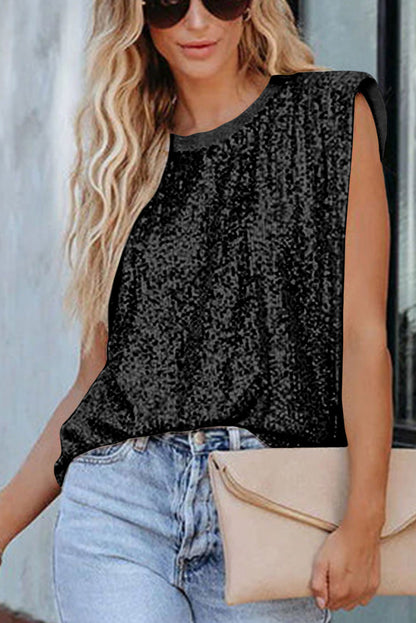 Zwarte abrikozen tanktop met ronde hals en pailletten
