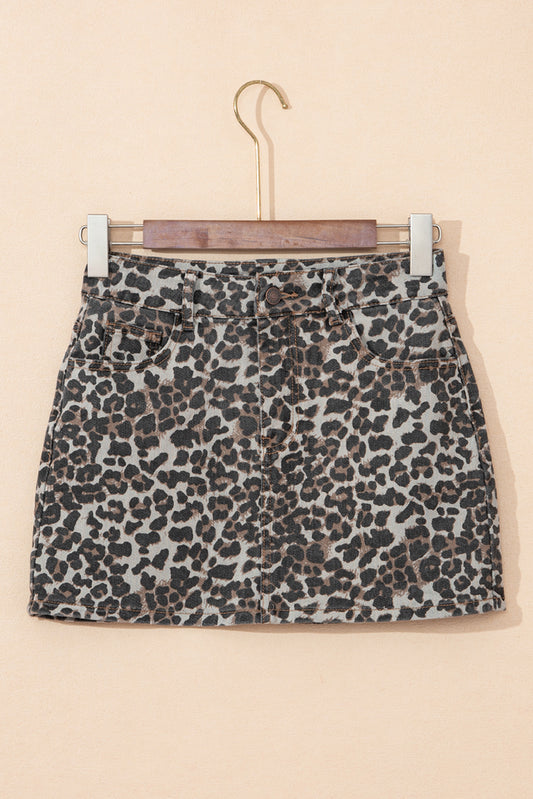 Kaki luipaard denim mini rok