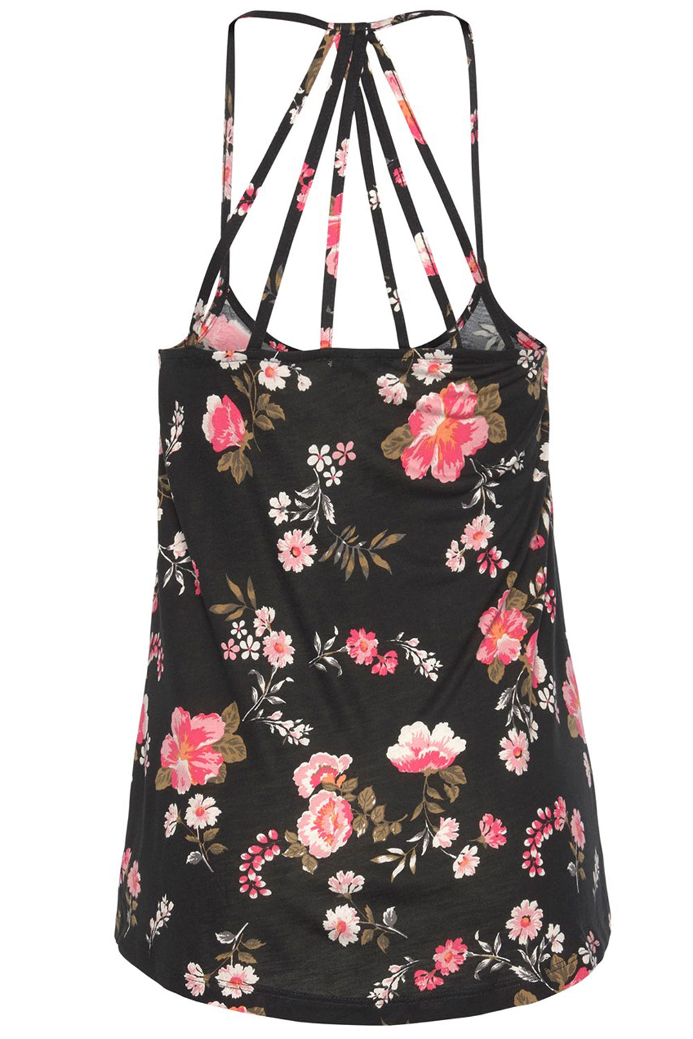 Zwarte bloemen spaghettibandjes tanktop met bandjes op de rug