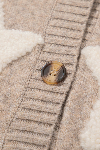 Kaki vest met sherpa-sweater met sterrenpatroon en zakken