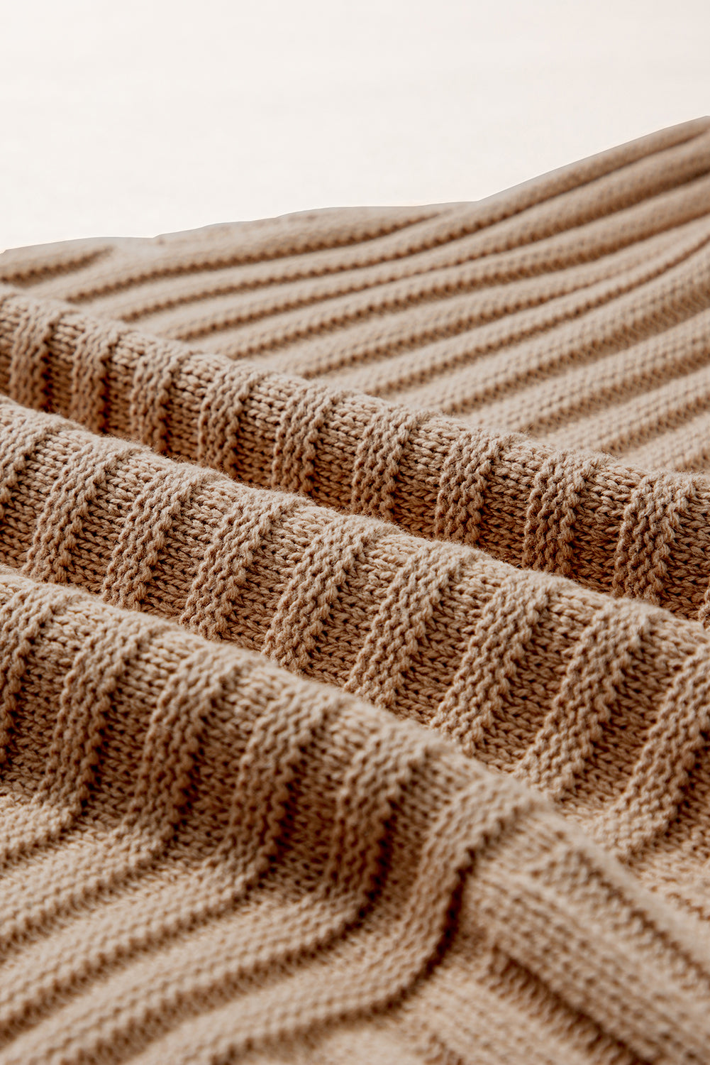 Licht Frans beige ribgebreid trui-T-shirt met wijde mouwen