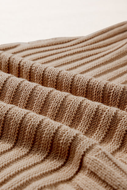Licht Frans beige ribgebreid trui-T-shirt met wijde mouwen