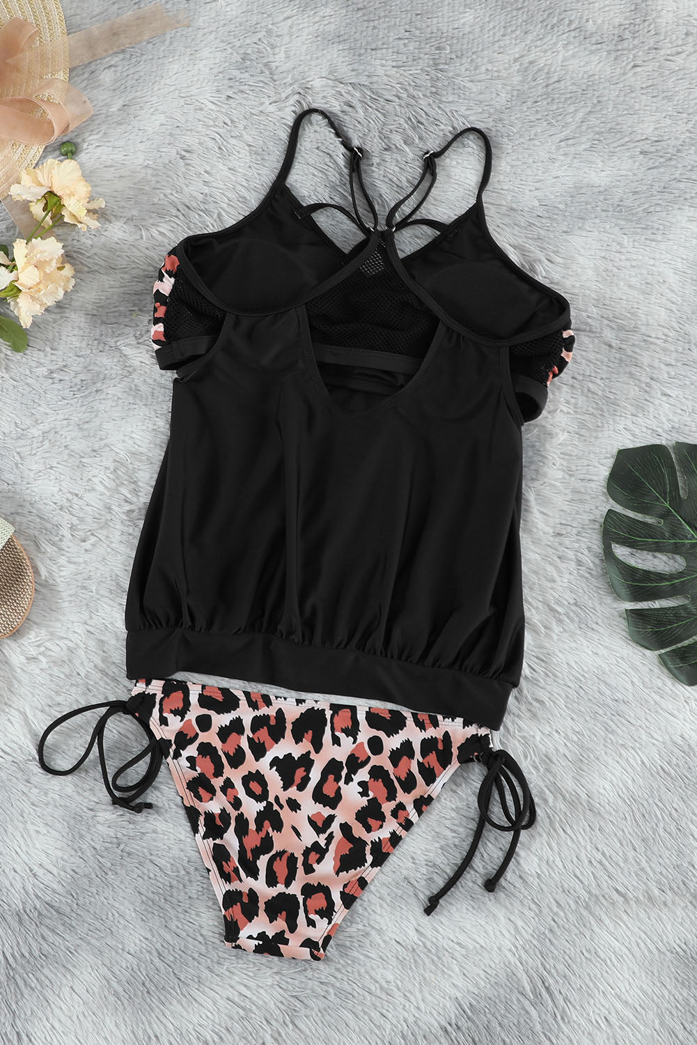 Tankini met luipaardprint en strepenpatchwork
