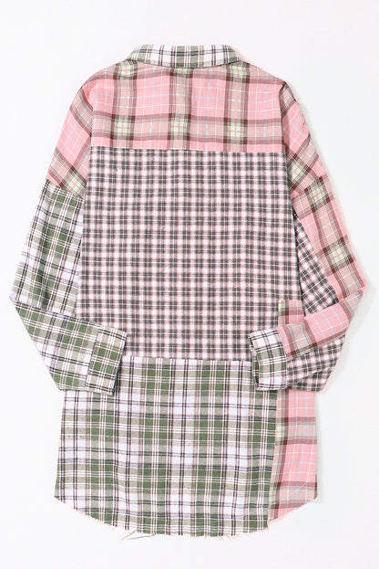 Veelkleurig geruit patchwork hoog laag oversized overhemd