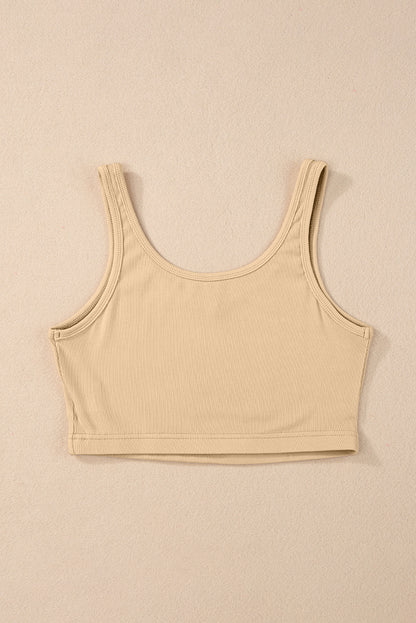 Abrikoos geribde gebreide schede mouwloze crop top