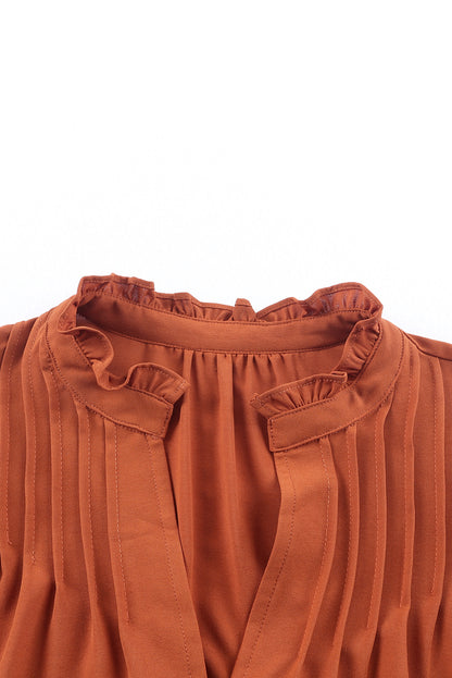 Oranje geplooide geplooide blouse met V-hals en knopen