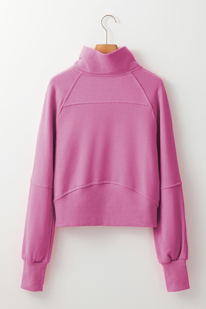 Smoke Green Fleece Lined Zip Up Stand Collar Thumbhole Sleeve Sweatshirt