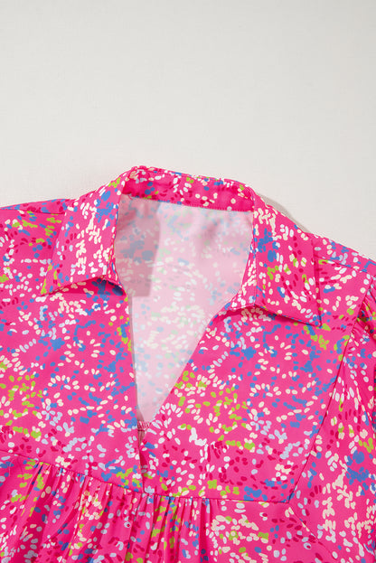 Bonbon Babydoll-blouse met abstracte print en kraag met V-hals